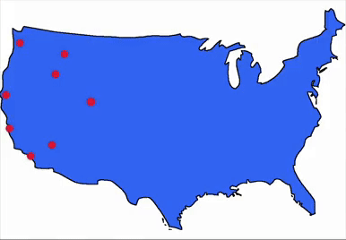 map of USA with pin drops for TwoWay scenes