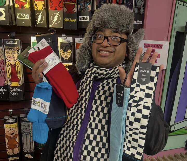 Phil has long been picking up checker socks and more.